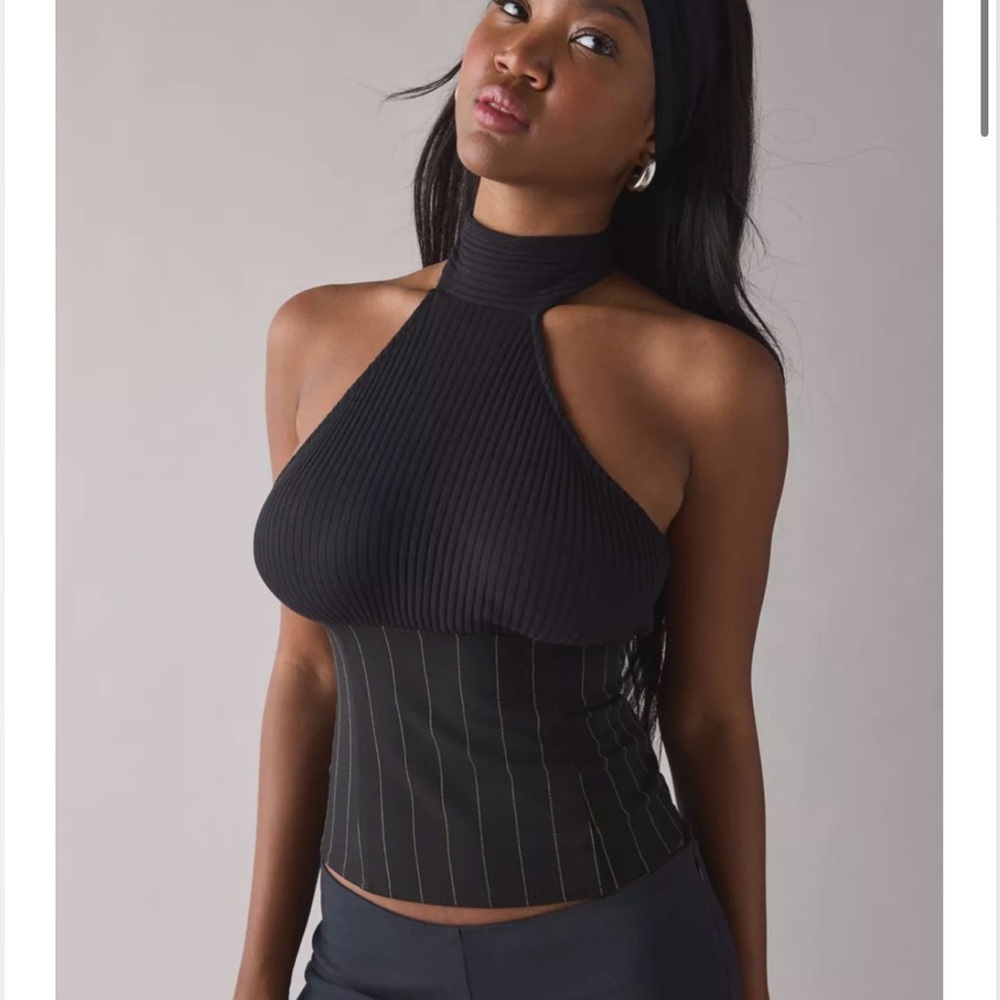 NWOT ReMADE By UO Remnants Mixed Fabric High Neck Halter Top
